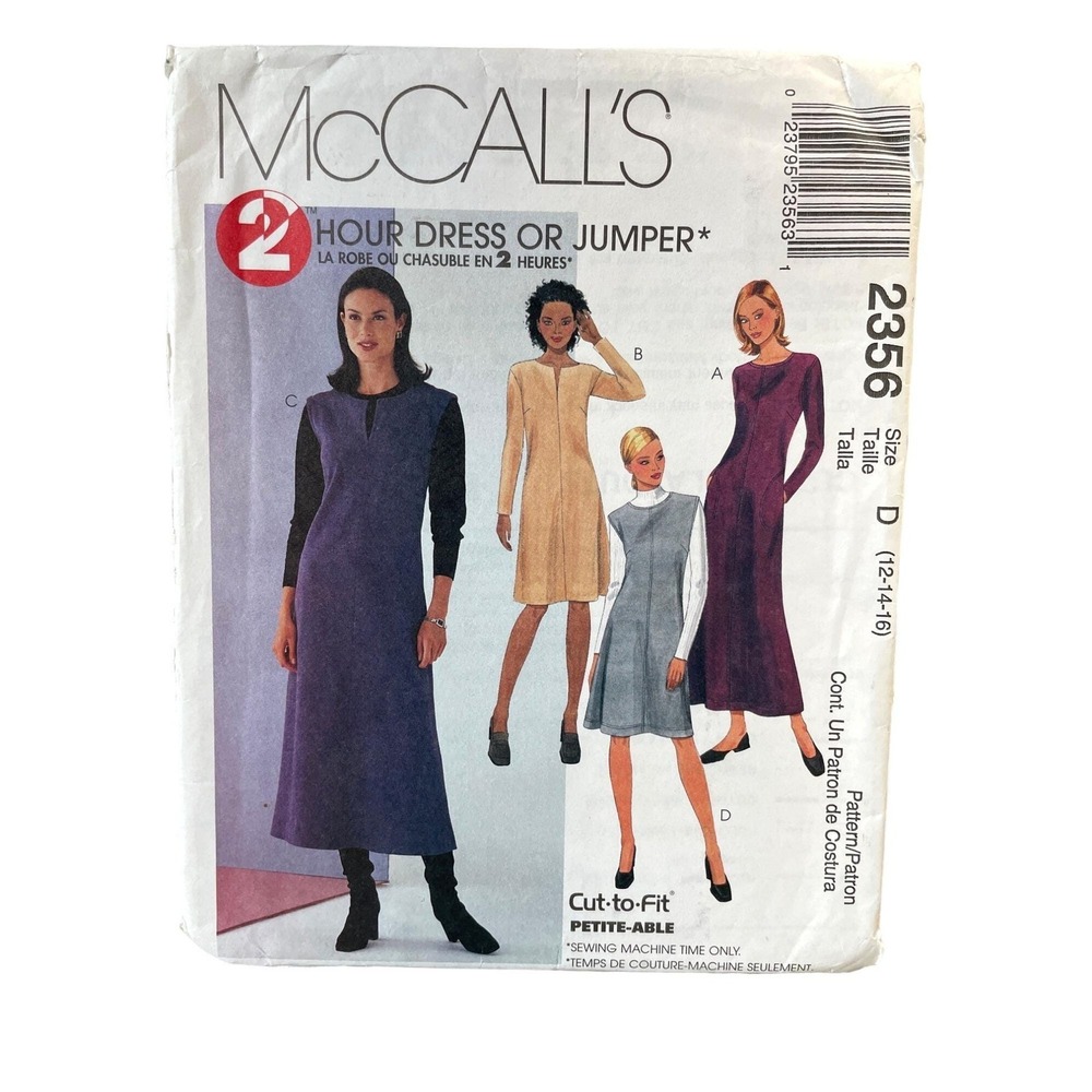 McCalls Sewing Pattern 2356 Dress Jumper Misses‎ Size 12-16